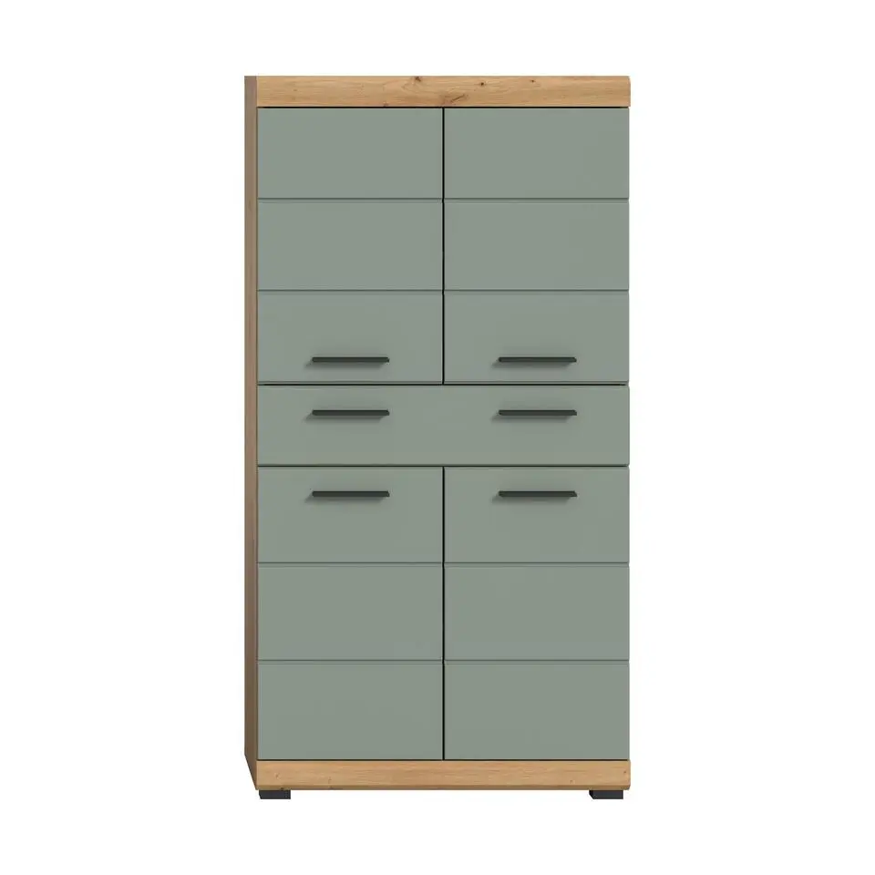 Hioshop Scout kolomkast 4 deuren- 1 lade salvie decor- eiken decor