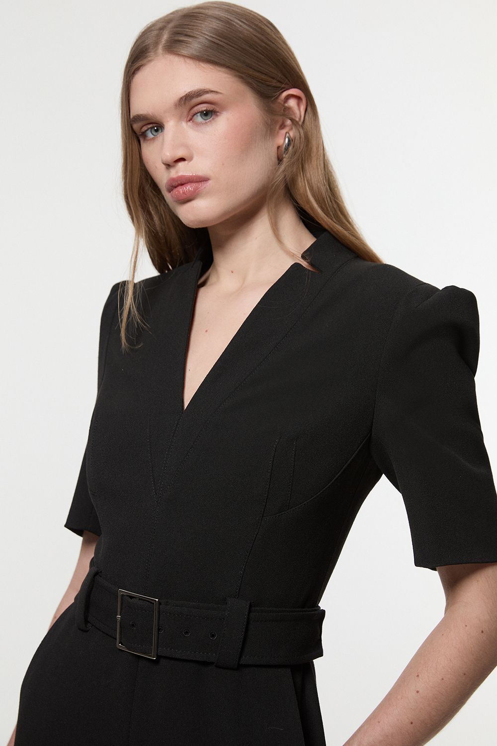 KarenMillen Petite Structured Crepe Forever Belted Jumpsuit