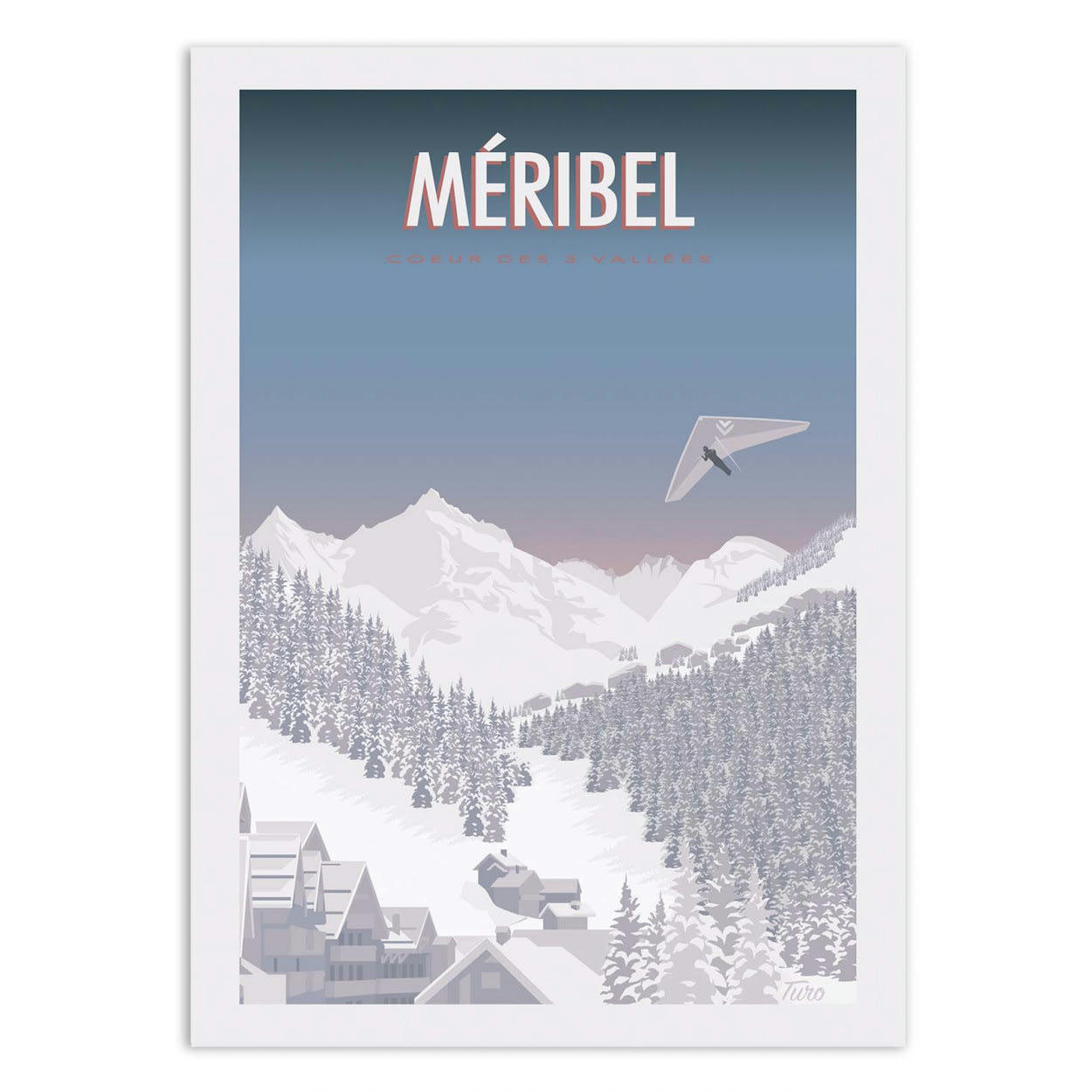 TUROMEMORIESSTUDIO - MÉRIBEL - TURO - Affiche d'art avec Cadre bois noir - 30 x 40 cm