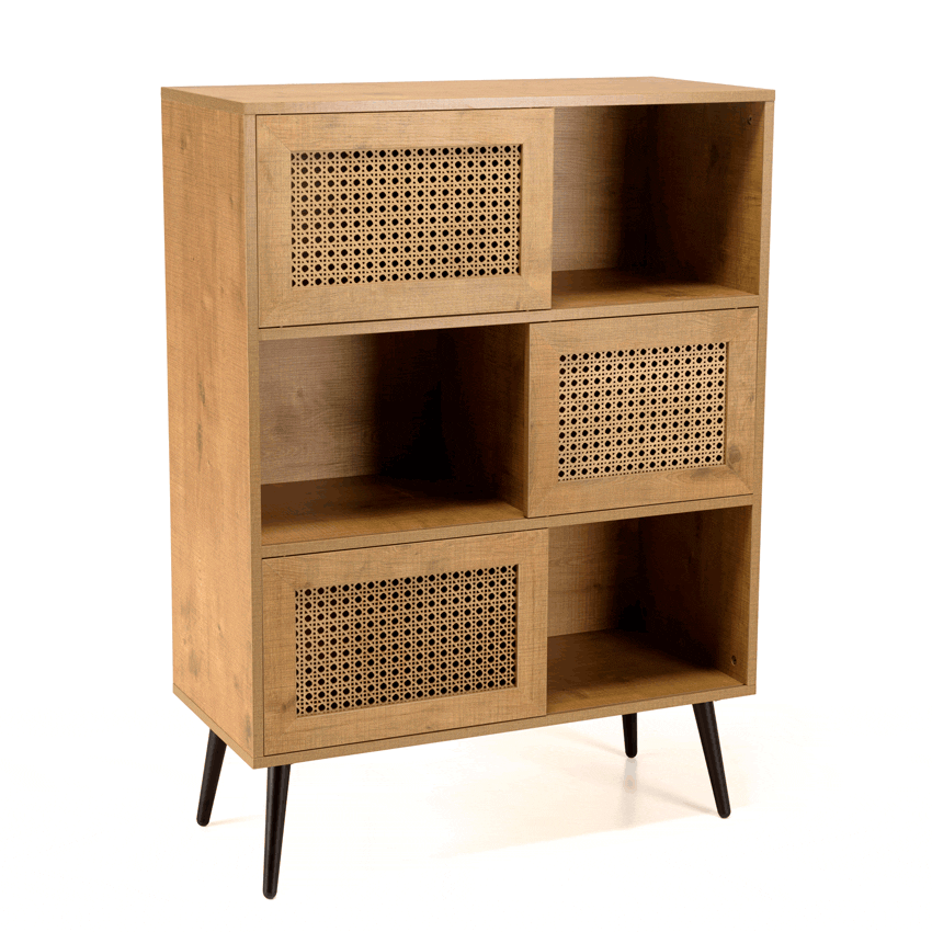 Buffet de rangement bois effet cannage 3 portes coulissantes ALCUDIA