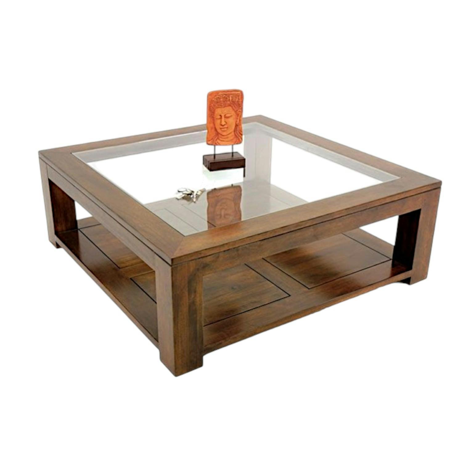 Table basse vitrée hévéa 110X110cm HELENA