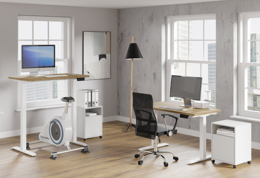 Biurko elektryczne BIM NATURAL DESK fornir 2S 120x65 biały/dąb