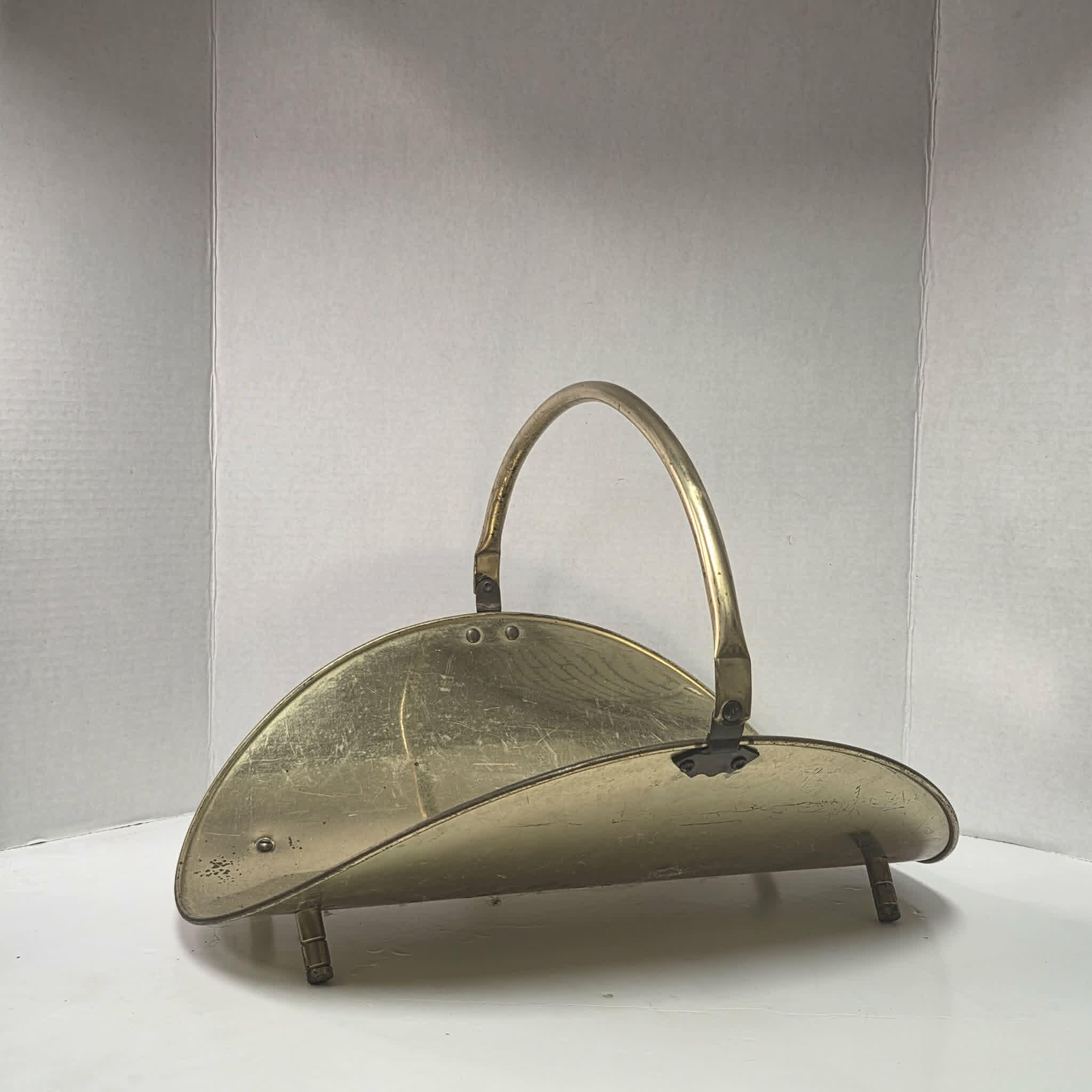 Vintage Brass Fireplace Log Holder – Decorative Firewood Carrier with Handle