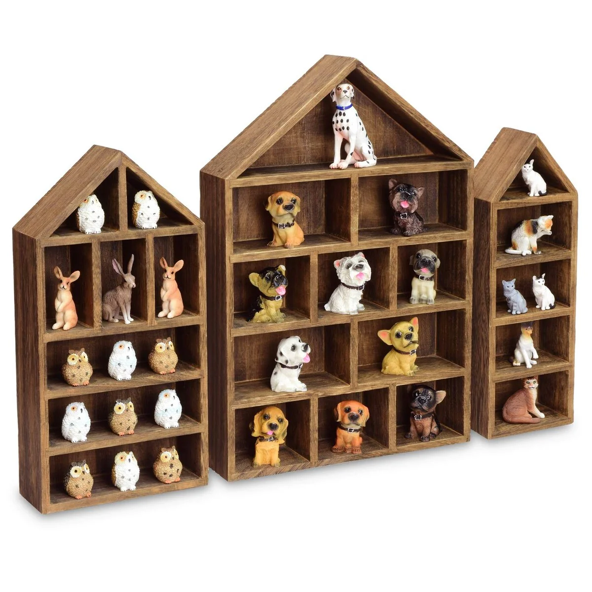 House-Shaped Wooden Shadow Cubby Display Shelf, Set of 3