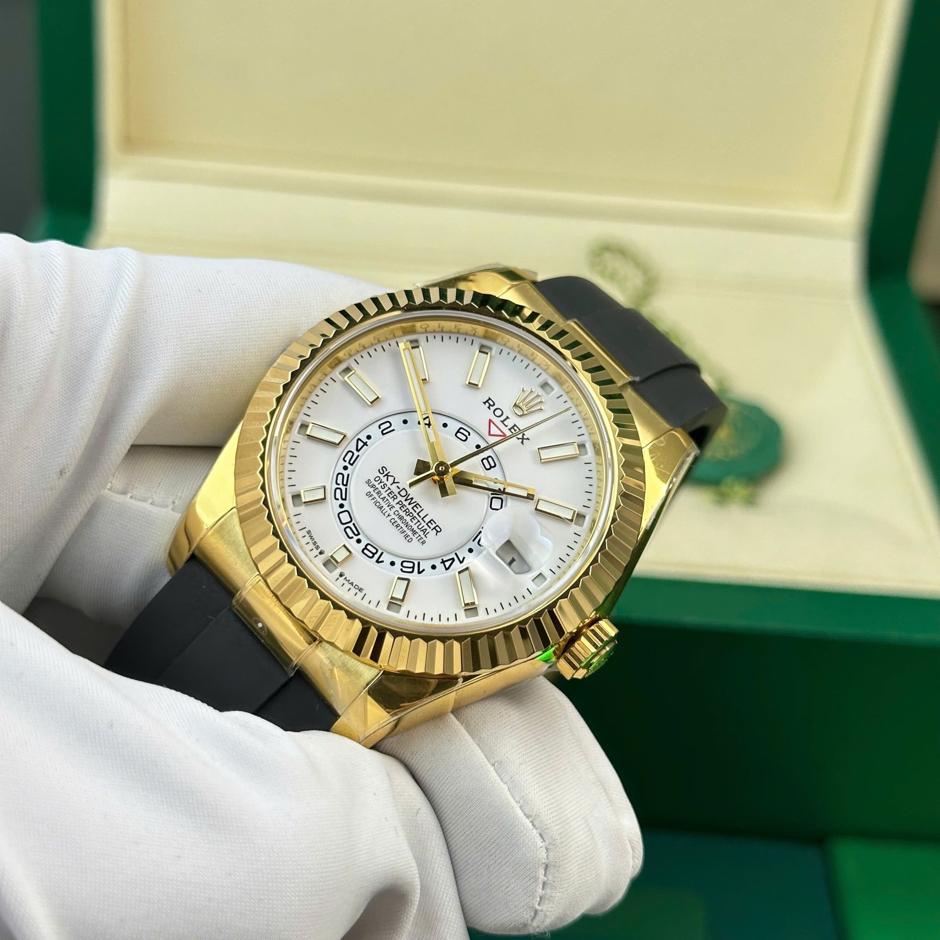 Rolex Sky-Dweller YG Plated White Dial 42mm Oysterflex Super Clone