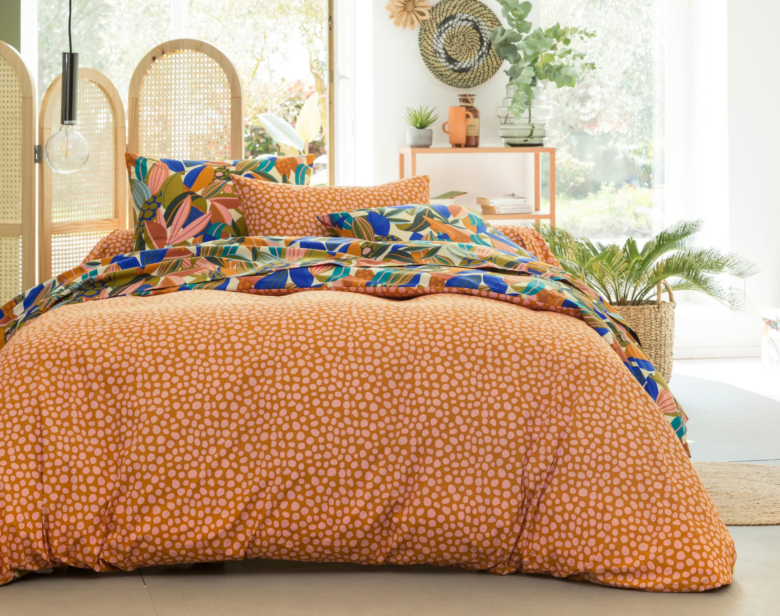 MARCO - Housse de couette réversible 140x200 multicolore en percale de coton