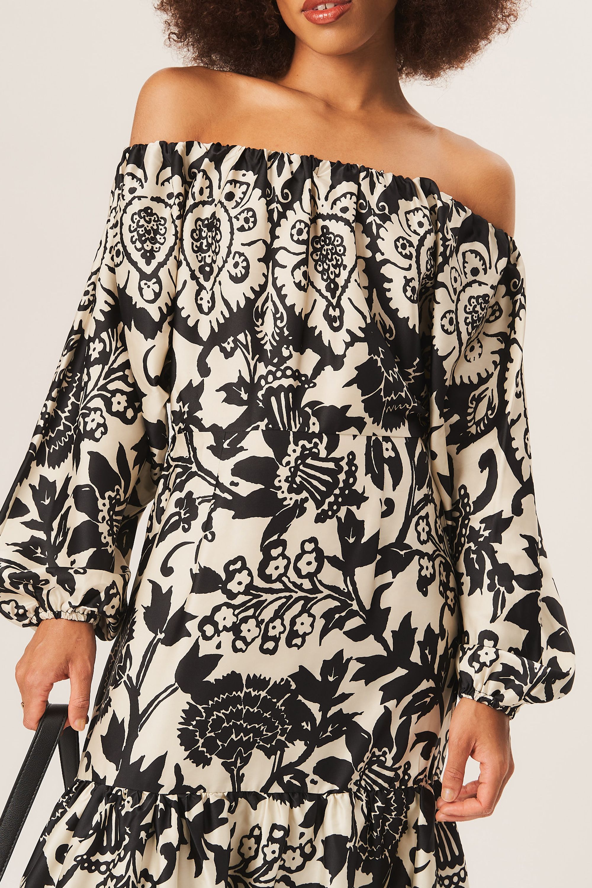 Gini London Mono Border Print Bardot Maxi Dress