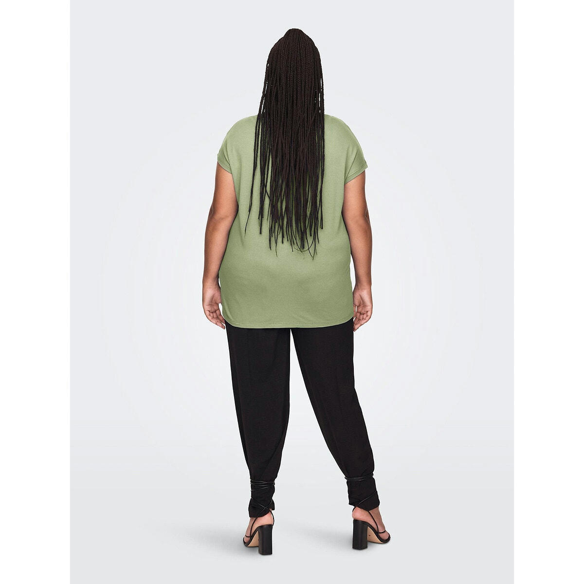 T-shirt col rond manches courtes, détail dentelle