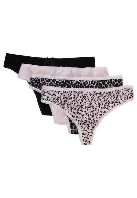 Womens 4pk Cream Animal Print Thongs