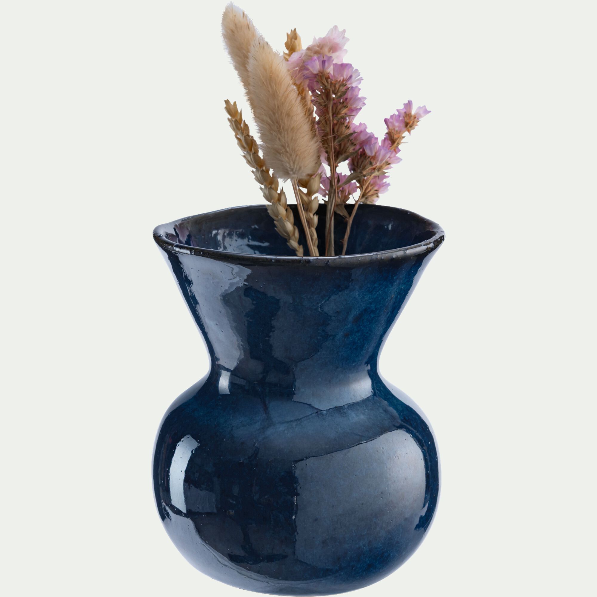 SOMLA - Vase déco en faïence H13cm - bleu