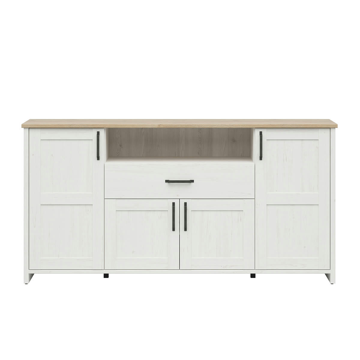 - Buffet 4 portes 1 tiroir blanc et naturel