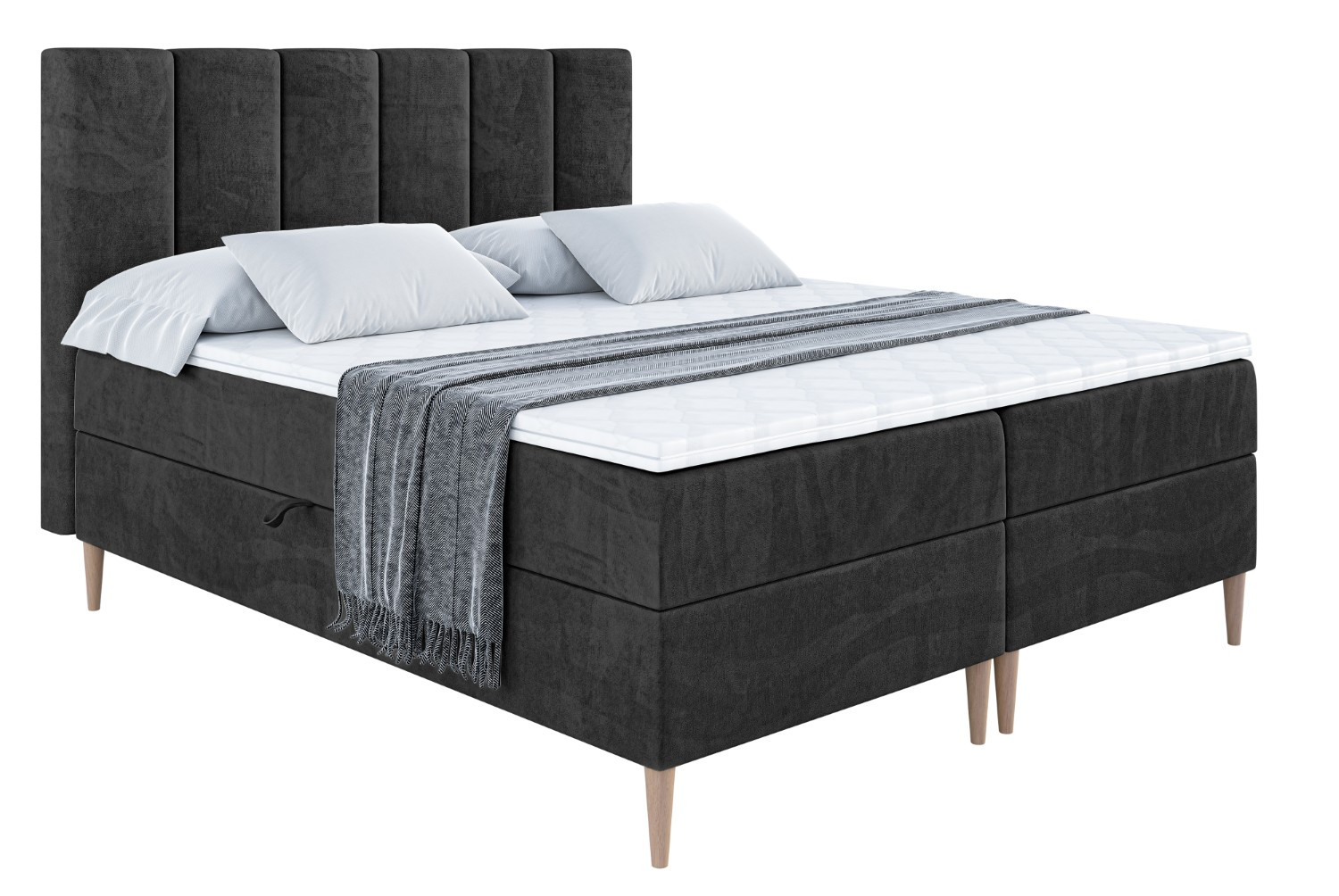 Łóżko kontynentalne z pojemnikiem, materacem i nóżkami BOXI1-FD 120x200 cm