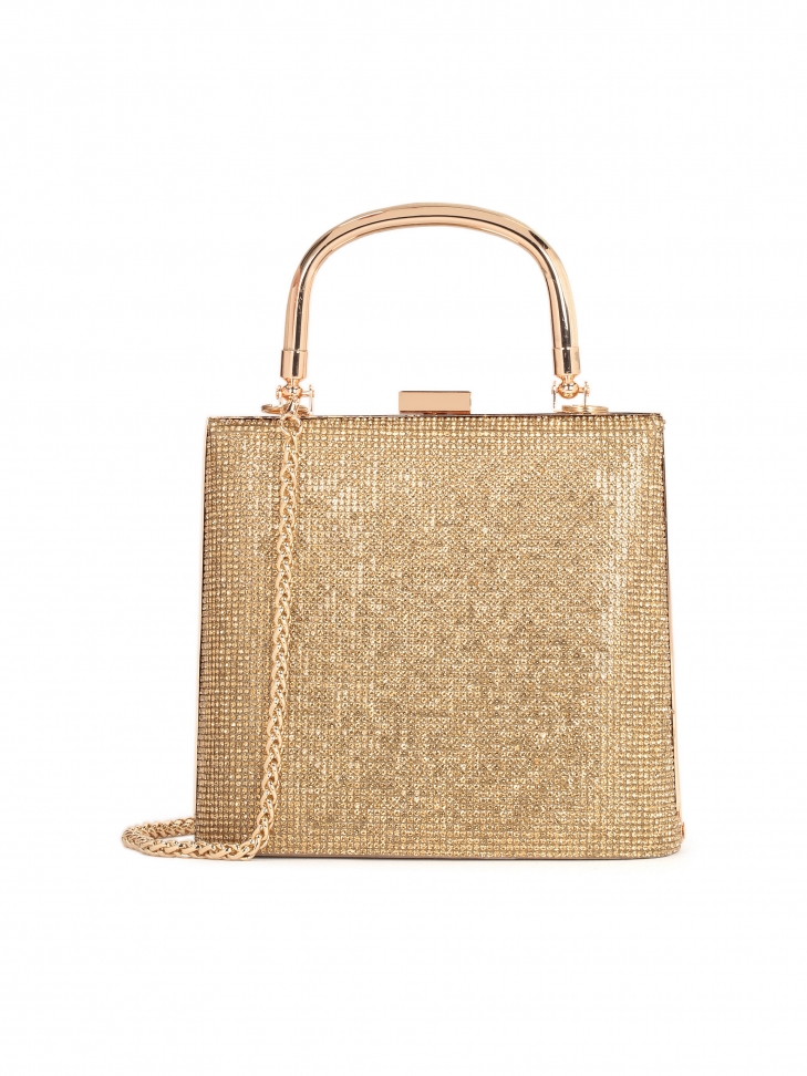 Shiny evening bag with a handle