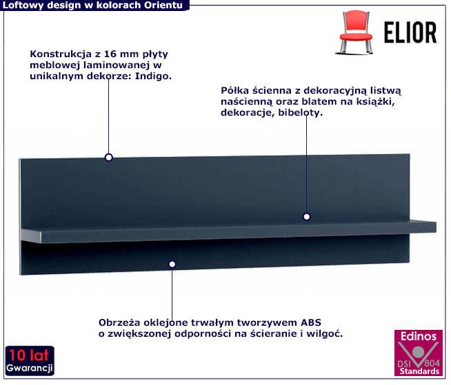 Półka ścienna w dekorze indigo - Veax