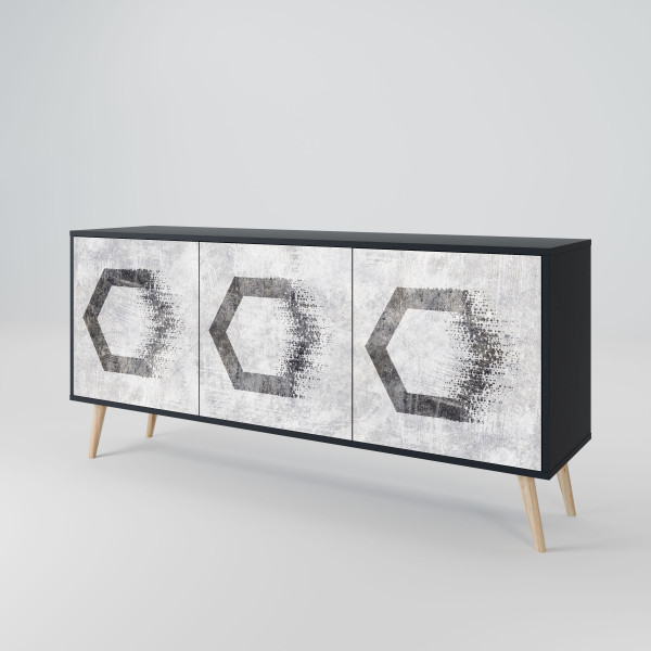 HEXAGONAL FIGURES Komoda 3 drzwi Czarna-Bukowa skośna