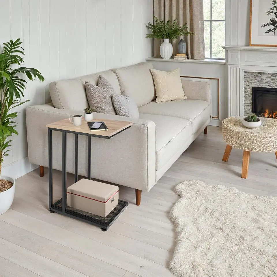 tectake Bijzettafel Eton 48x35x66cm, Industrieel Licht Hout, Eiken Sonoma