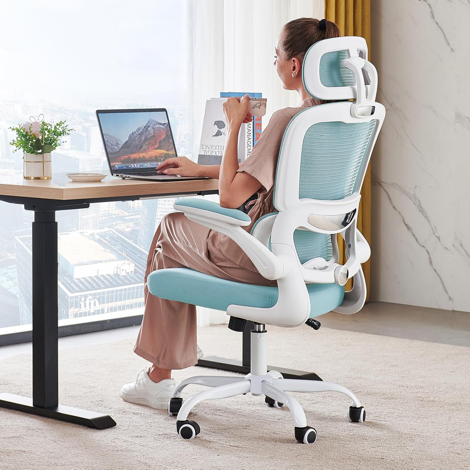 TRALT Office Chair Ergonomic Desk Chair, 330 LBS Home Mesh Office Desk Chairs with Wheels, Comfortable Gaming Chairs (Blue)