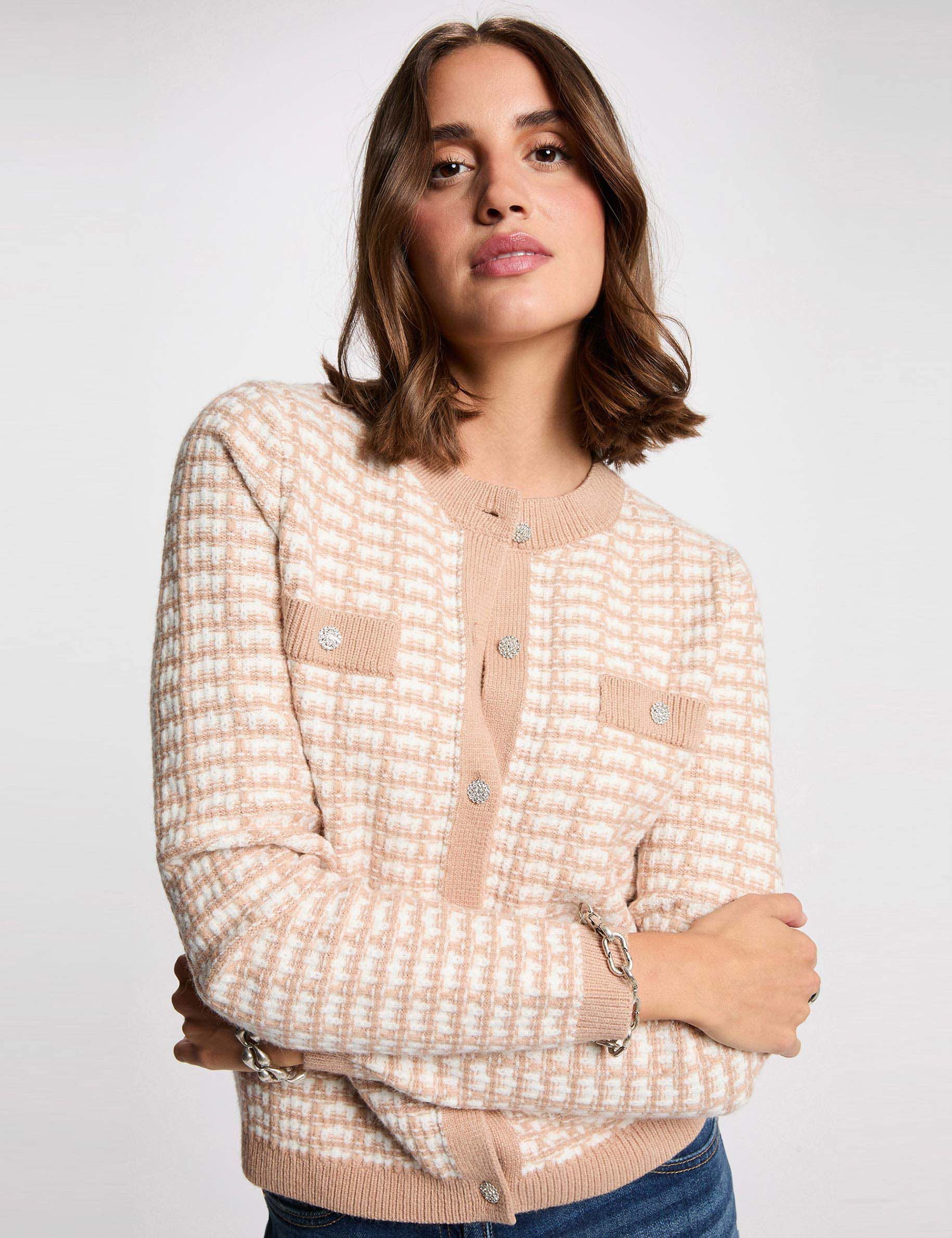 Fitted Jacquard Cardigan Taupe Women