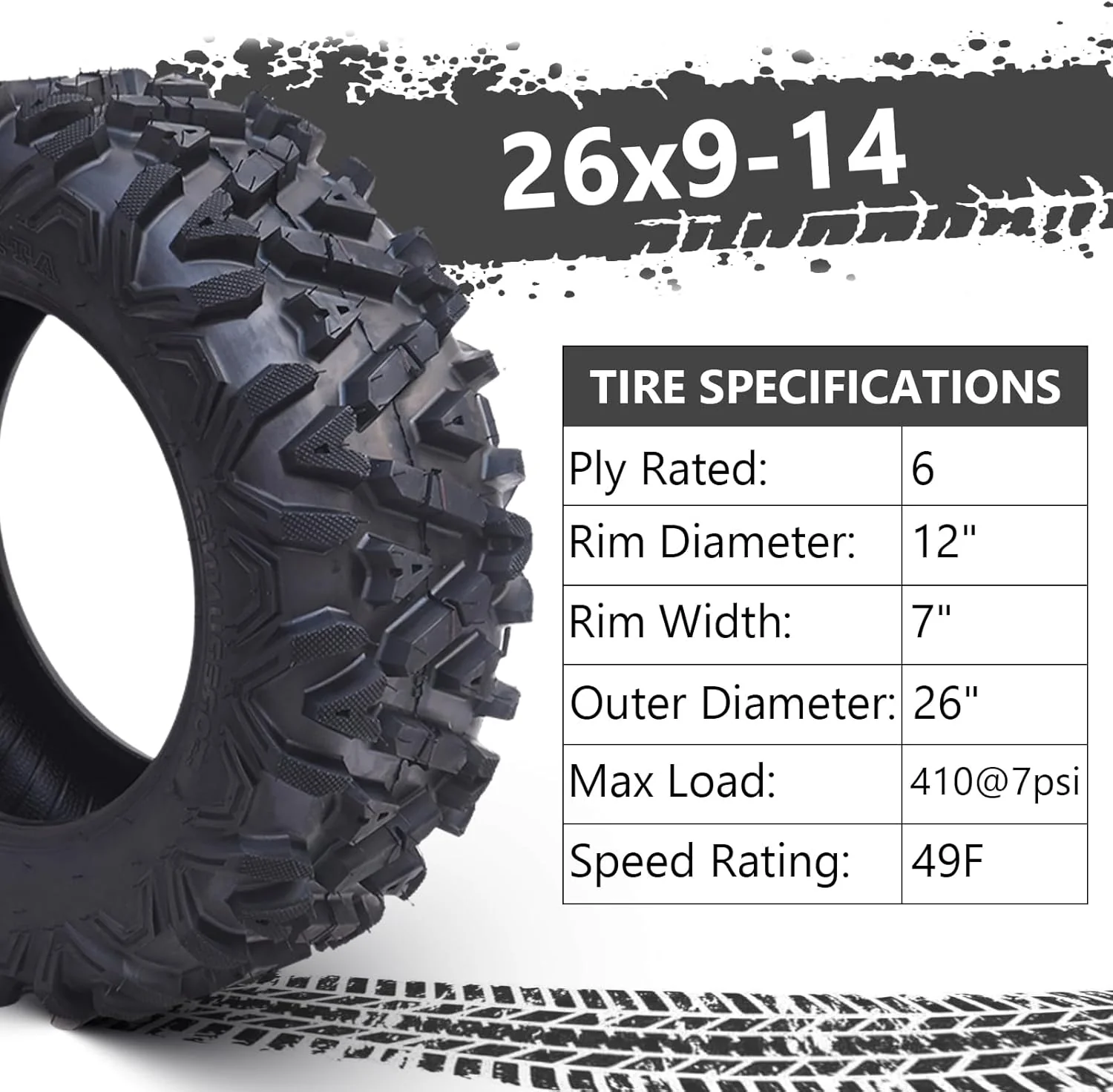 26x12x12 Atv Tires, Set of 2 Atv Tires 26x12-12 6PR, All Terrain Atv/Utv Off-Road Tires, Black(AT26x11-12-6PR)
