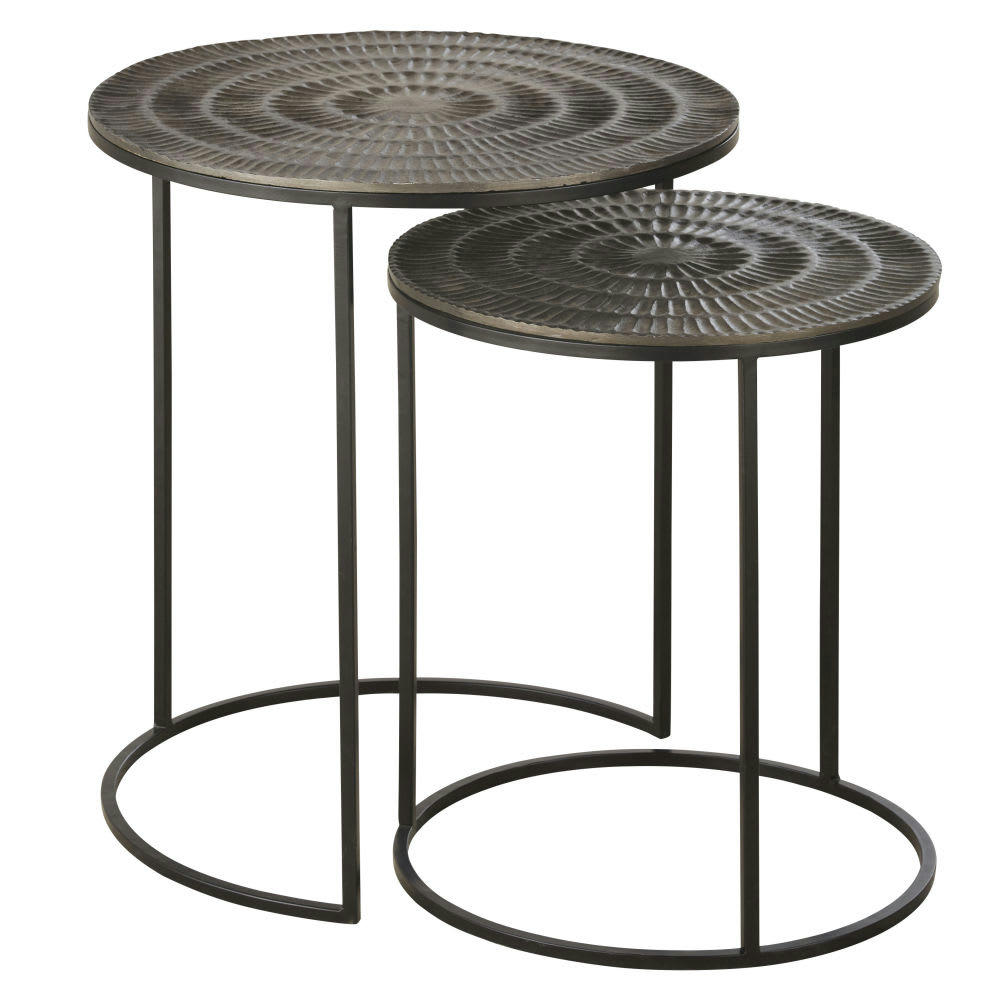 SAFIA - Bouts de canapé en métal et aluminium noir et gris (x2)