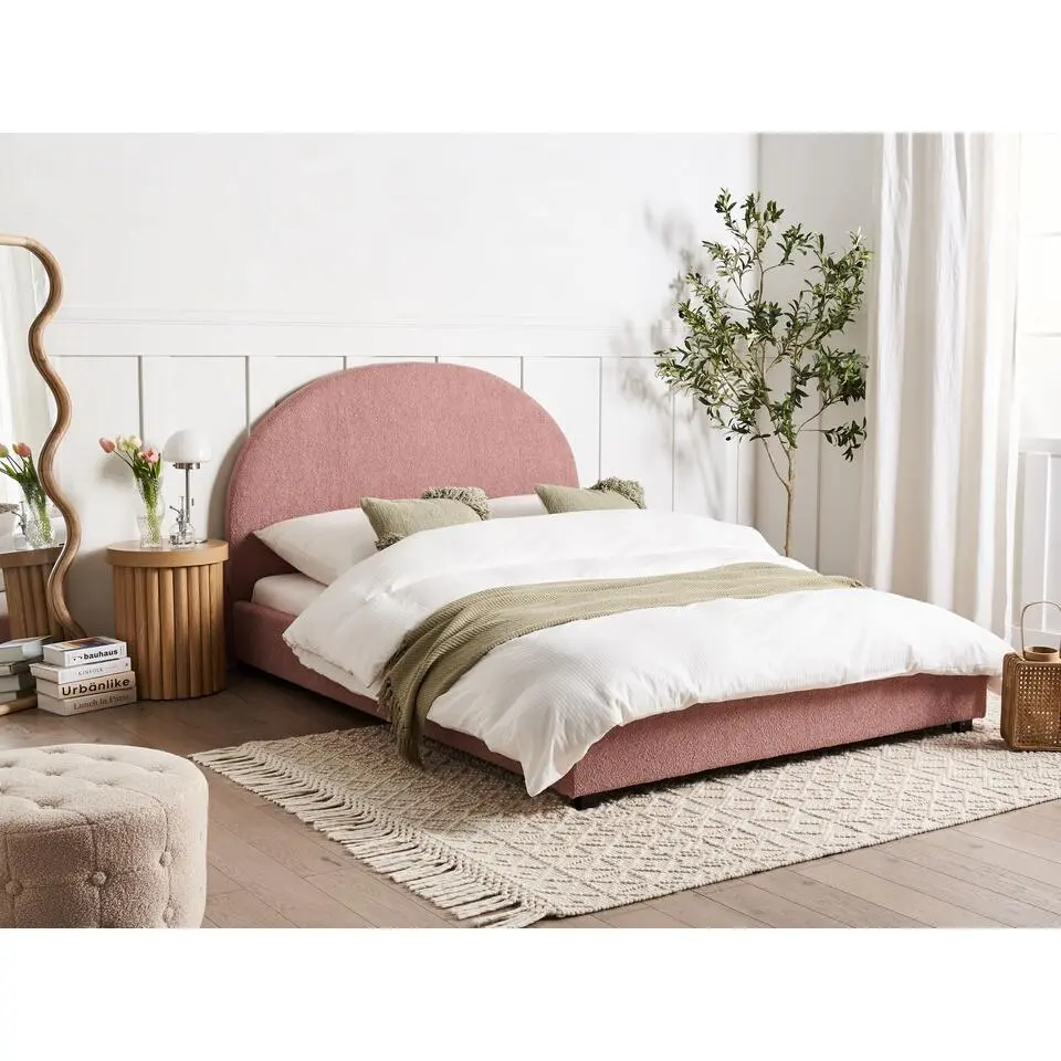 VAUCLUSE - Tweepersoonsbed - Pastelroze - 140 x 200 cm - Boucl&eacute;