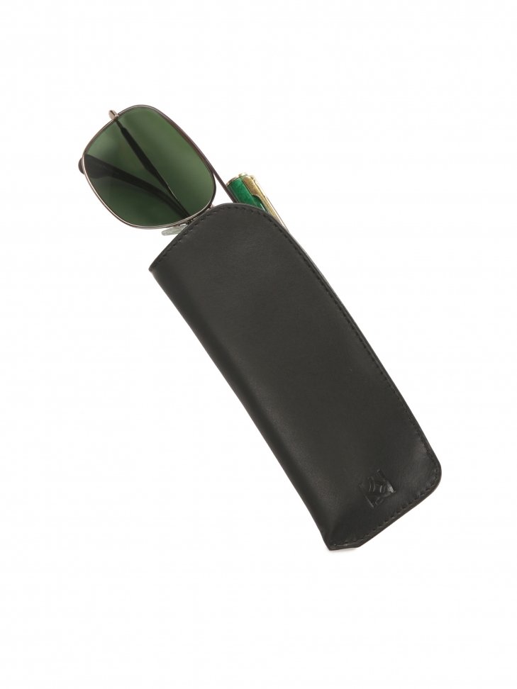 Black leather case for glasses and pen