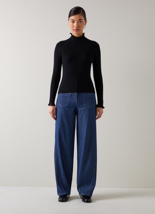 Sadie Black Fine RibFrill Jumper