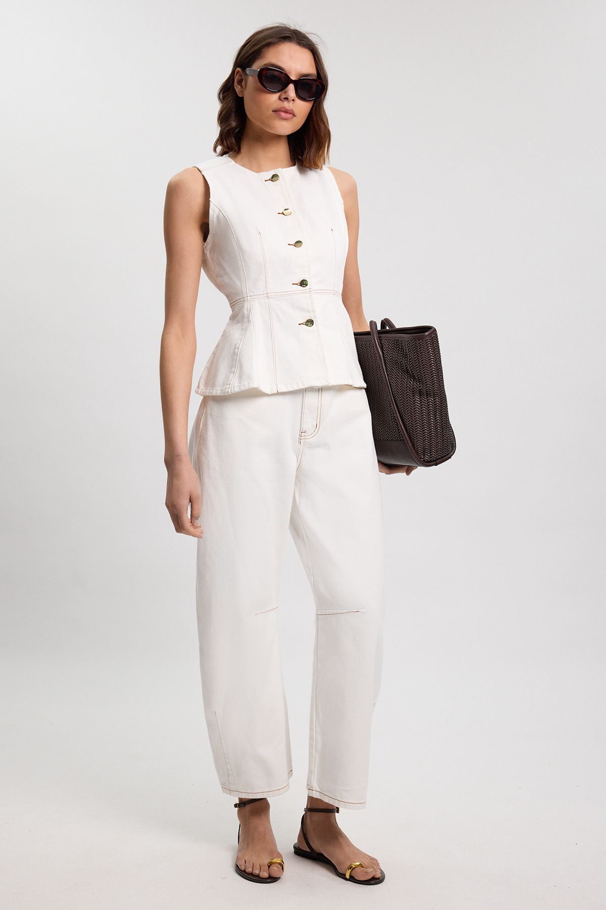 KarenMillen Denim Peplum Sleeveless Top