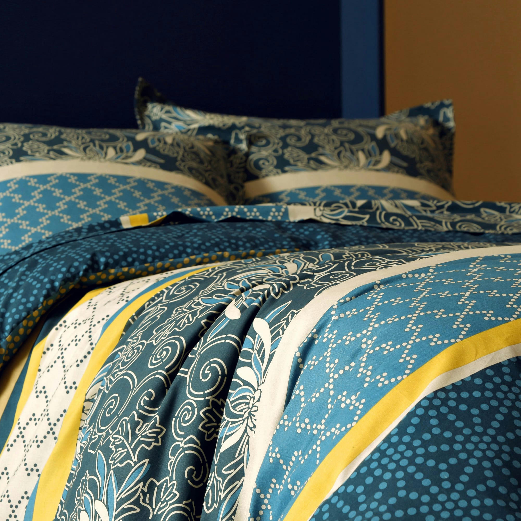 CUZCO - Housse de couette 200x200 bleue en coton