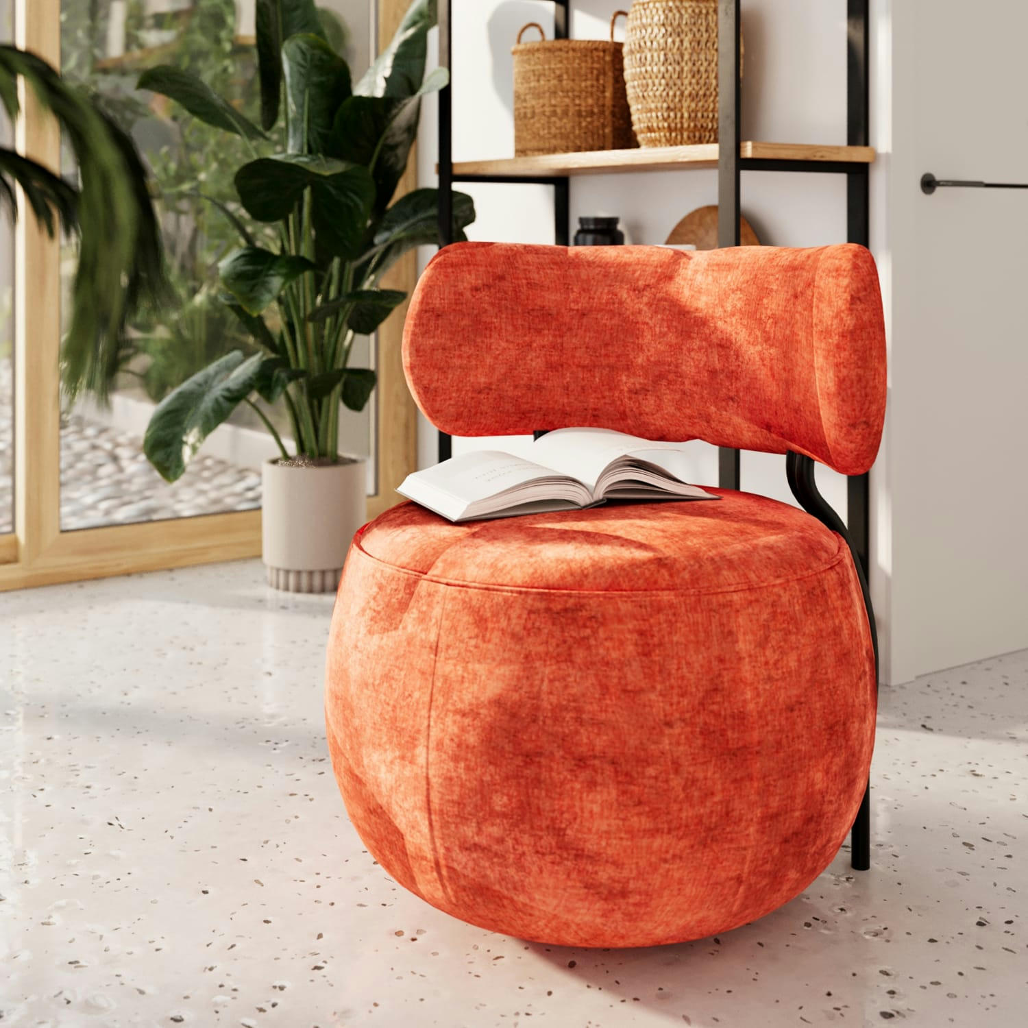 MIA - Fauteuil rond en velours ocre
