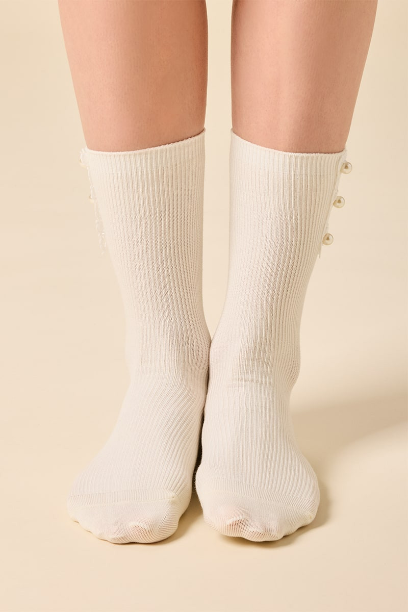 Becky Pearl Embellished Crew Socks