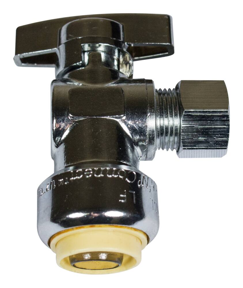 Waterline Push N' Connect Angle Valve, 1/2-in Angle Stop x 3/8-in Comp.