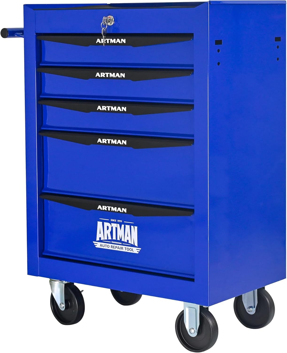 5 Drawers Tool Cart on Wheels, Multifunctional Rolling Tool Chest, Drawers Mobile Trolley Organizer Heavy Duty Tools Box with Locking Wheels & Ball Bearing Drawers (Blue, 5 Drawers)