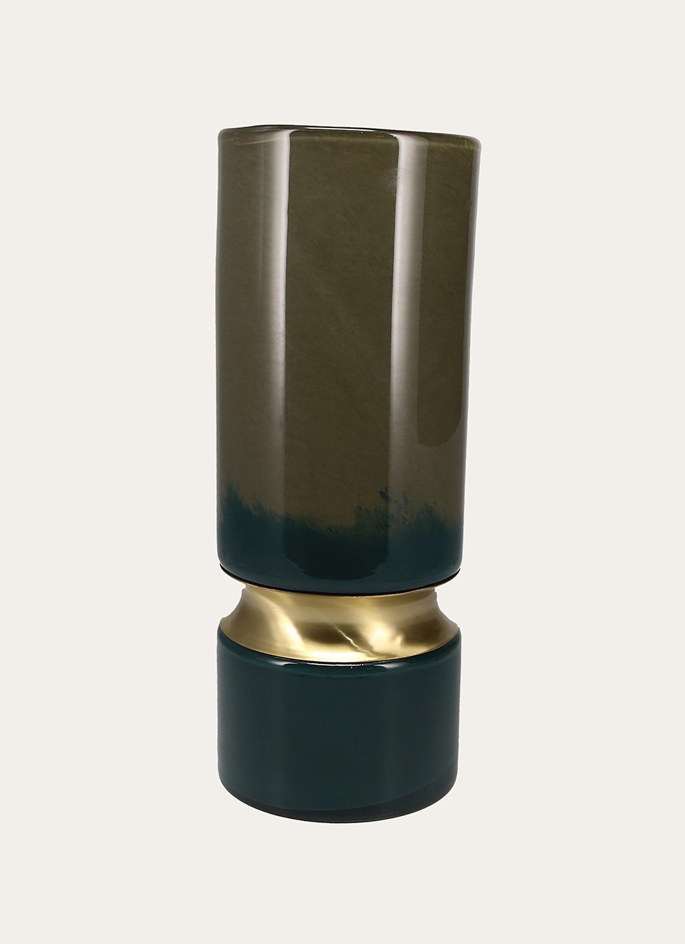 VASE EN VERRE COLORÉ AVEC ANNEAU DORÉ vert