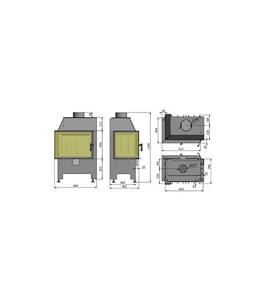 Insert à bois d'angle Heatro 55L/P- 67cm - Gauche