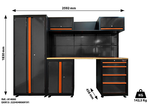 Mobilier d'atelier Fisher Darex en acier noir l.259 x H.183 x P.45.8 cm