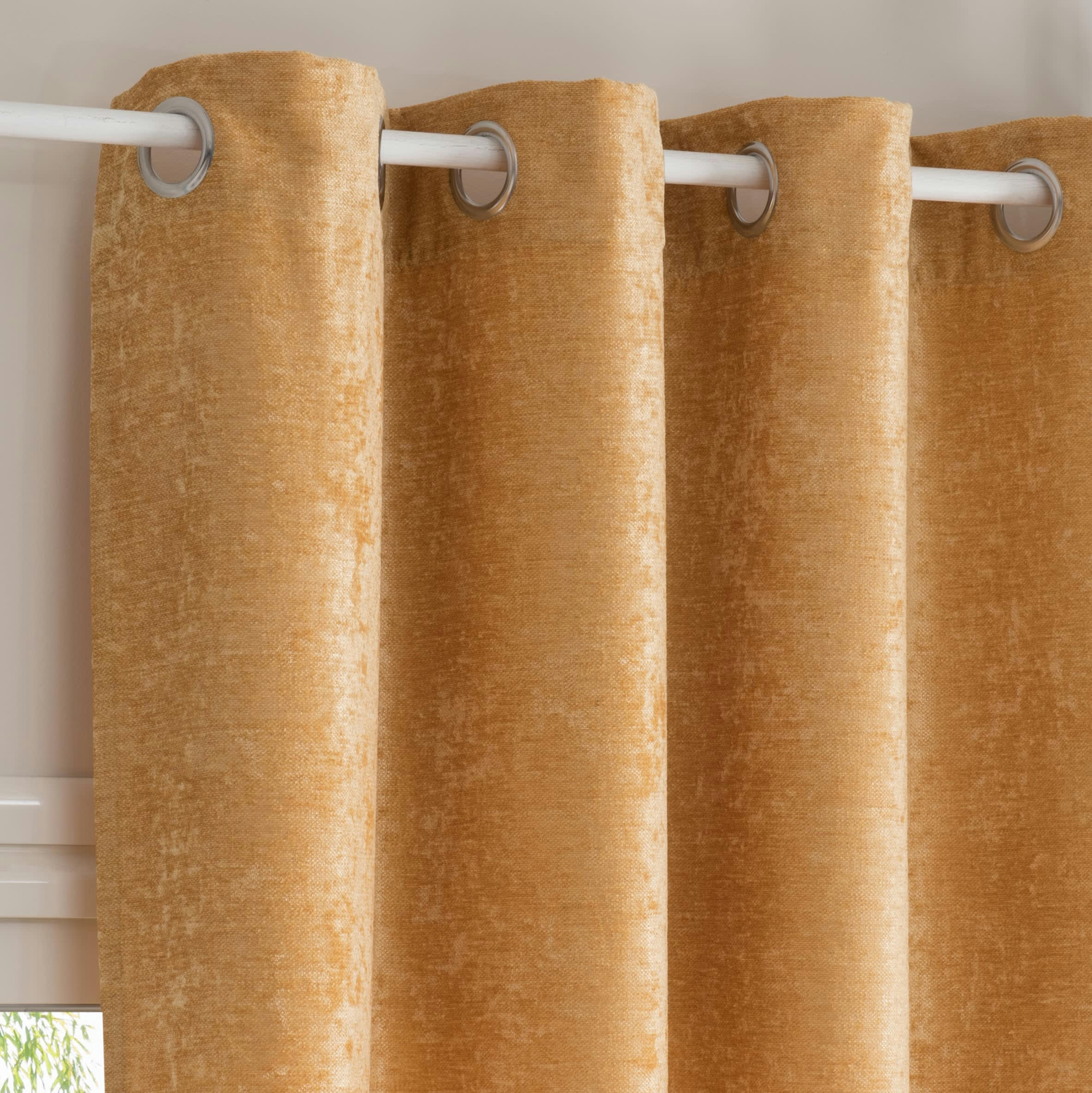 - Rideau à œillets en velours jaune moutarde à l'unité 140x300