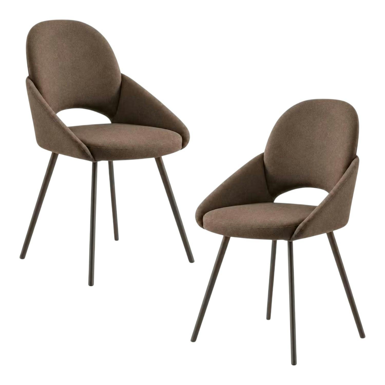 Chaise marron accoudoirs intégrés pieds bronze (x2) AUREN