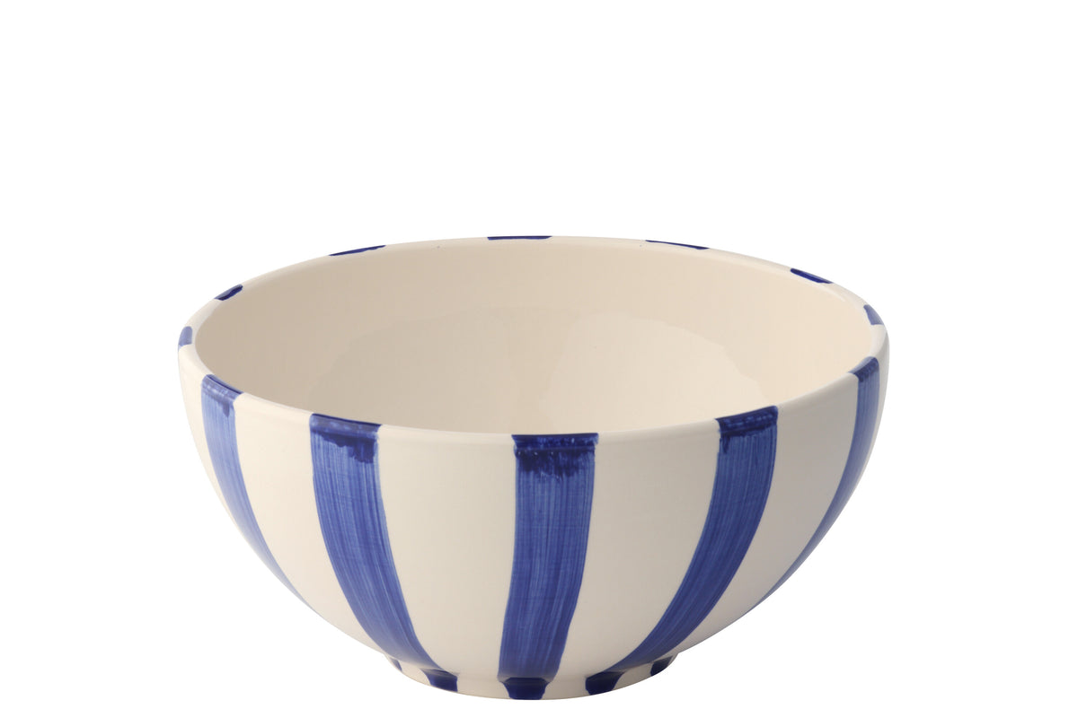 J-Line kom Vis Gestreept - keramiek - donkerblauw - large