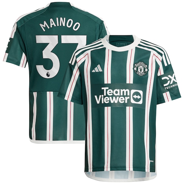 Kobbie Mainoo Manchester United adidas Youth 2023/24 Away Replica Player Jersey - Green/White