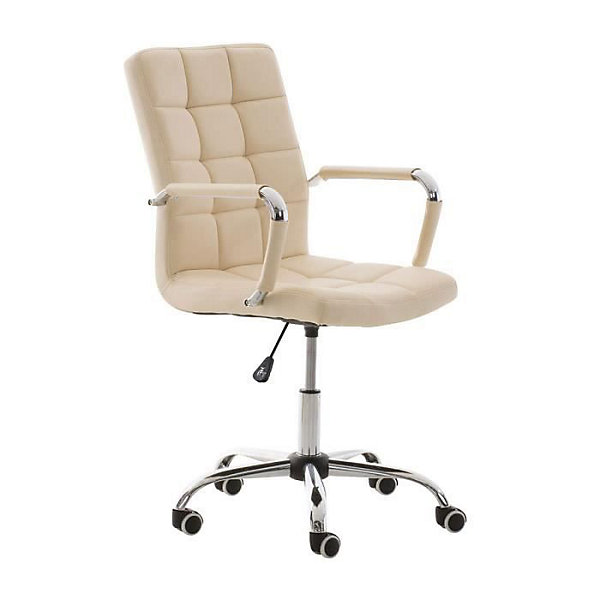 Fauteuil de bureau CLP Deli V2 Similicuir crème piètement chromé