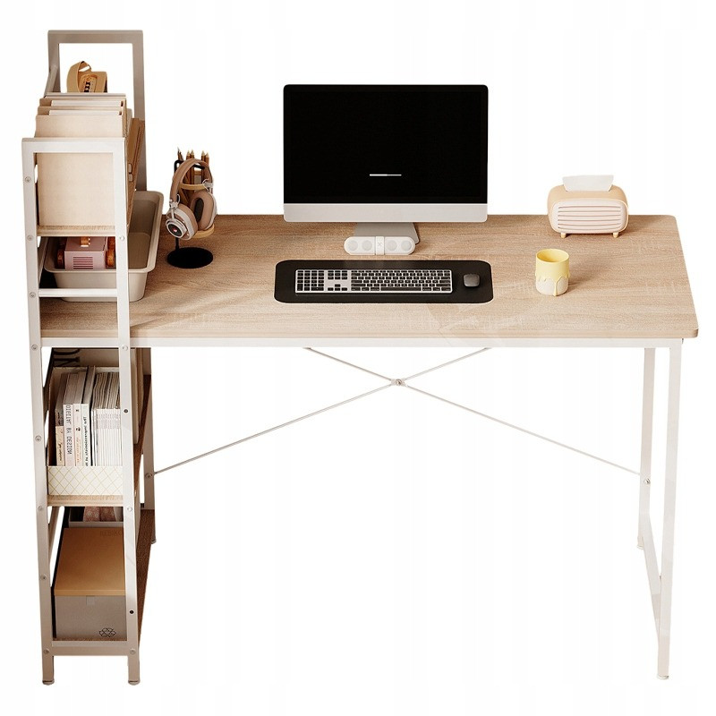 Biurko młodzieżowe z regałem komputerowe jasny brąz nowoczesne loft 120 cm