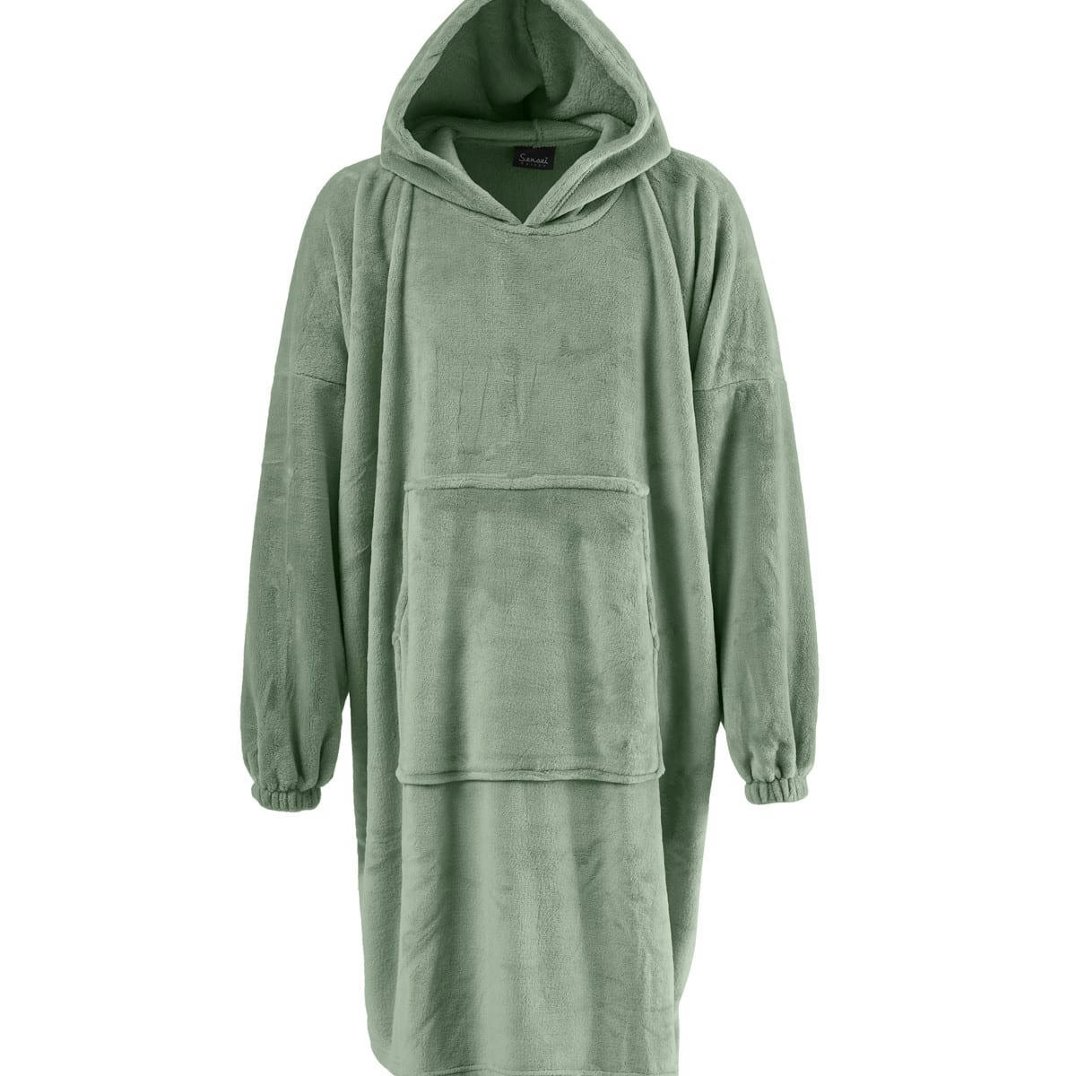 KAPRA - Poncho polaire à capuche doux & chaud  sauge Taille Unique