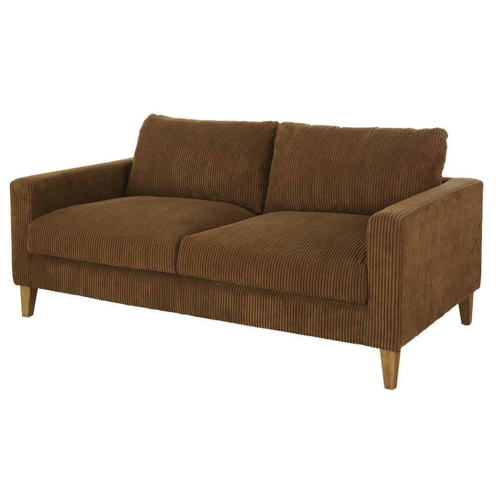 Holden - Canapé 3 places en velours côtelé marron