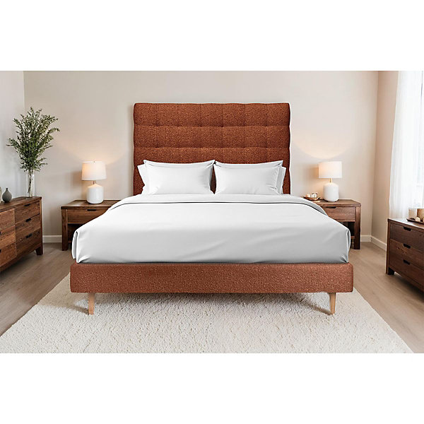 Lit avec tête de lit capitonnée et sommier tapissier- Lit en bois massif