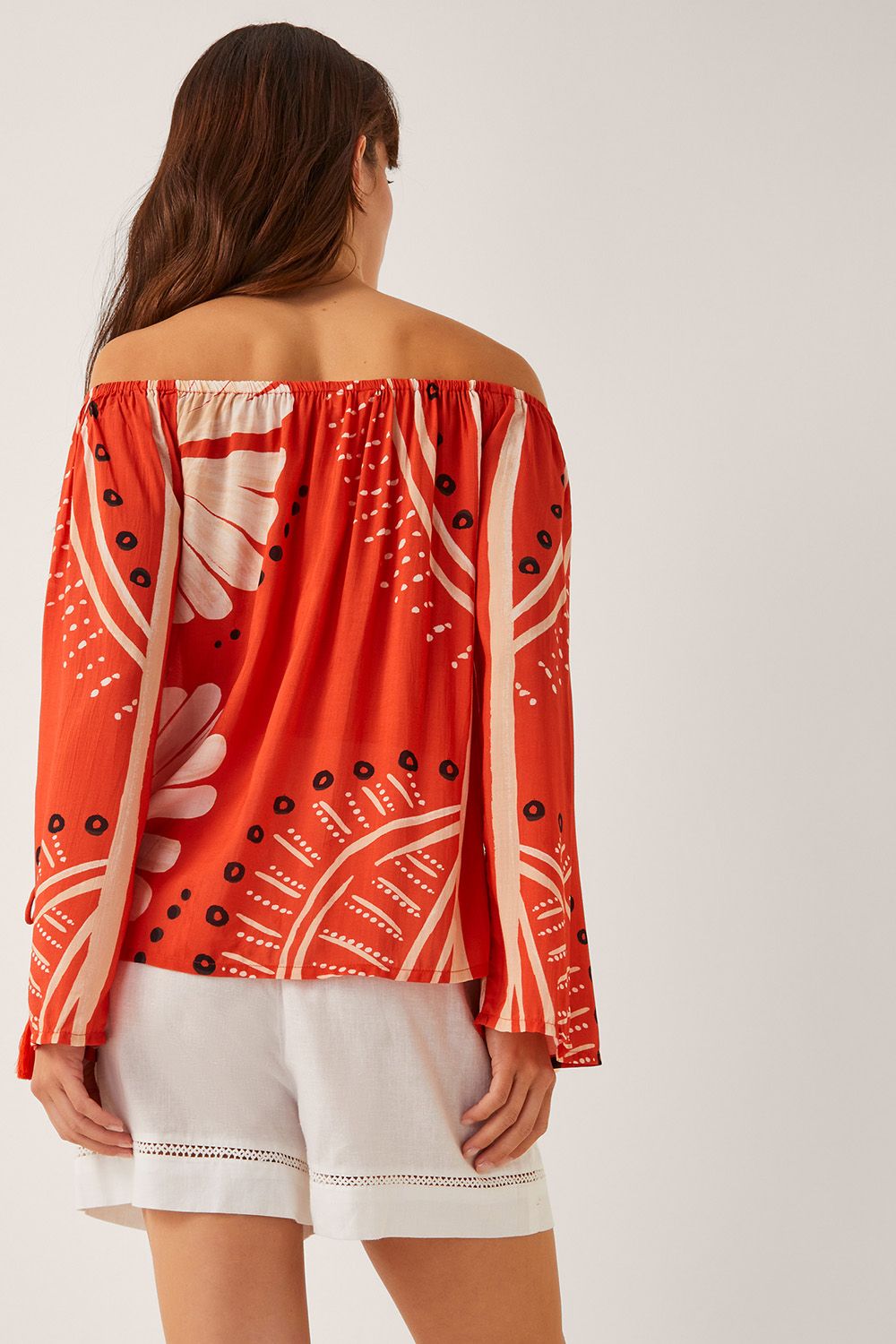 Monsoon Nara Print Bardot Top Orange