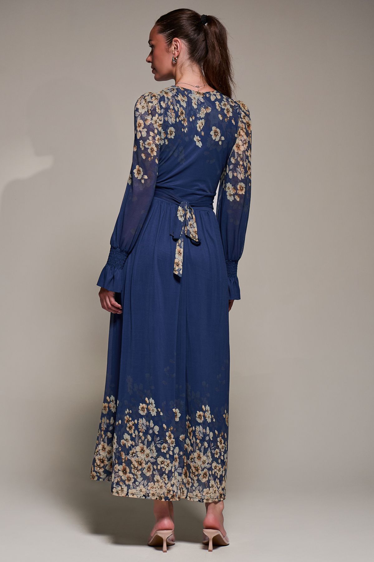 Jolie Moi Mirrored Print Long Sleeve Mesh Maxi Dress
