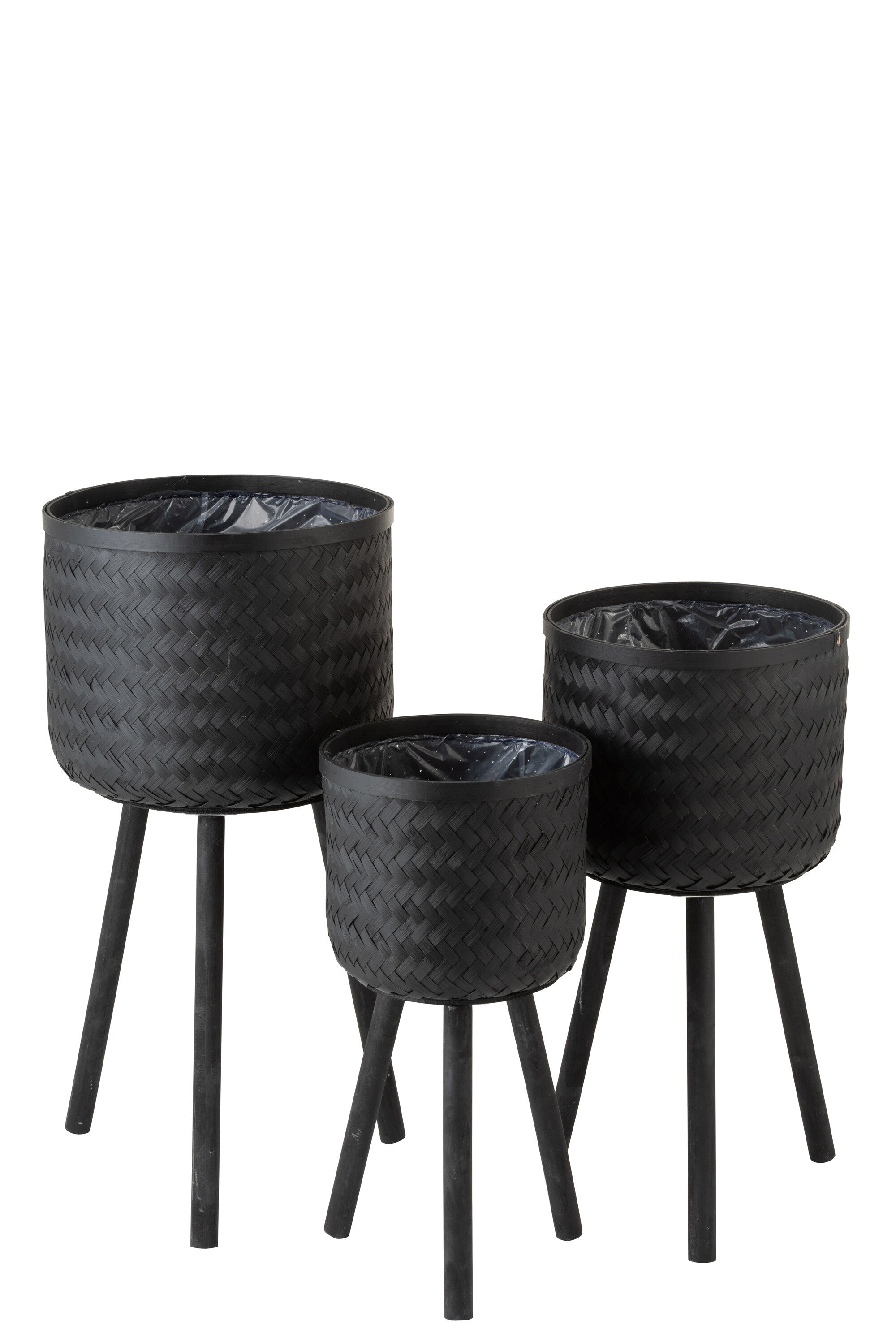 J-Line bloempot bamboe - jute - zwart - 3 stuks - Ø 37 cm