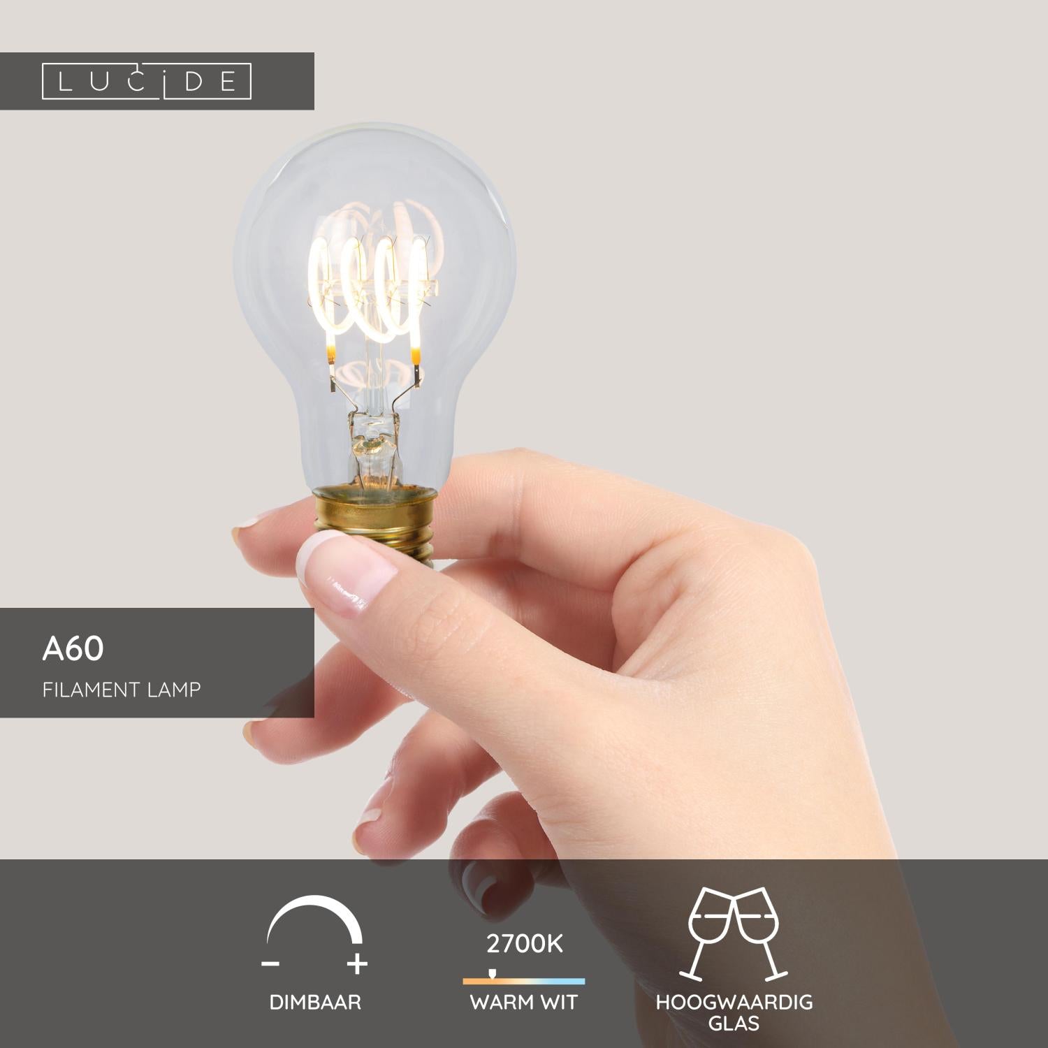 A60 LED lichtbron E27 5W 2700K transparant dimbaar