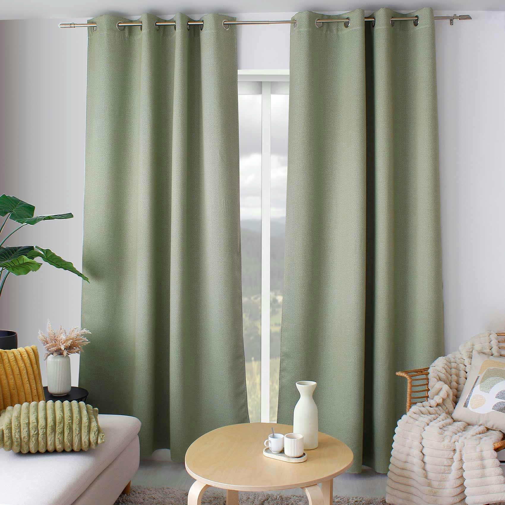 - Rideau occultant à effet tissé vert olive
